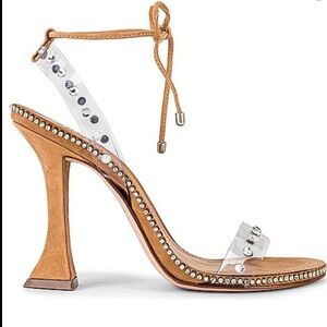 SCHUTZ RHEA SANDAL HONEY BEIGE CRYSTAL STRAPPY HEELS SHOES 8